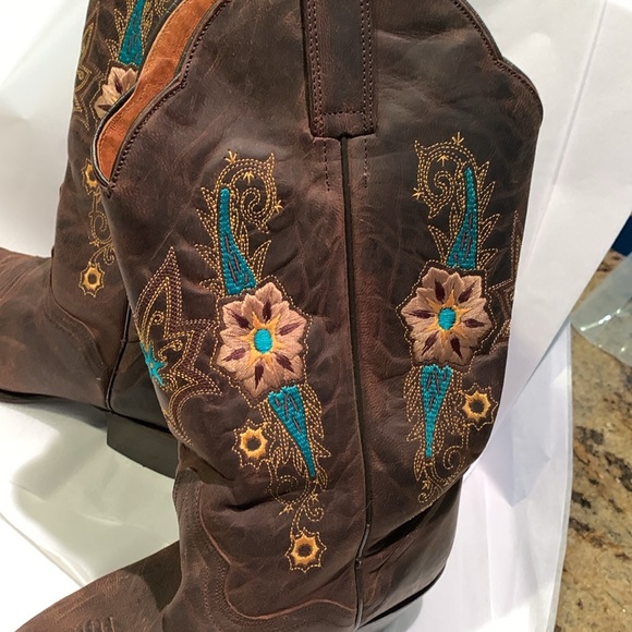 JB Dillon cowboy embroidered boots, teal and gold. Size 9 1/2. Women’s - Picture 4 of 8
